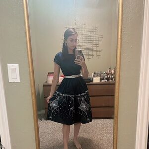 Navy art deco spiderweb dress